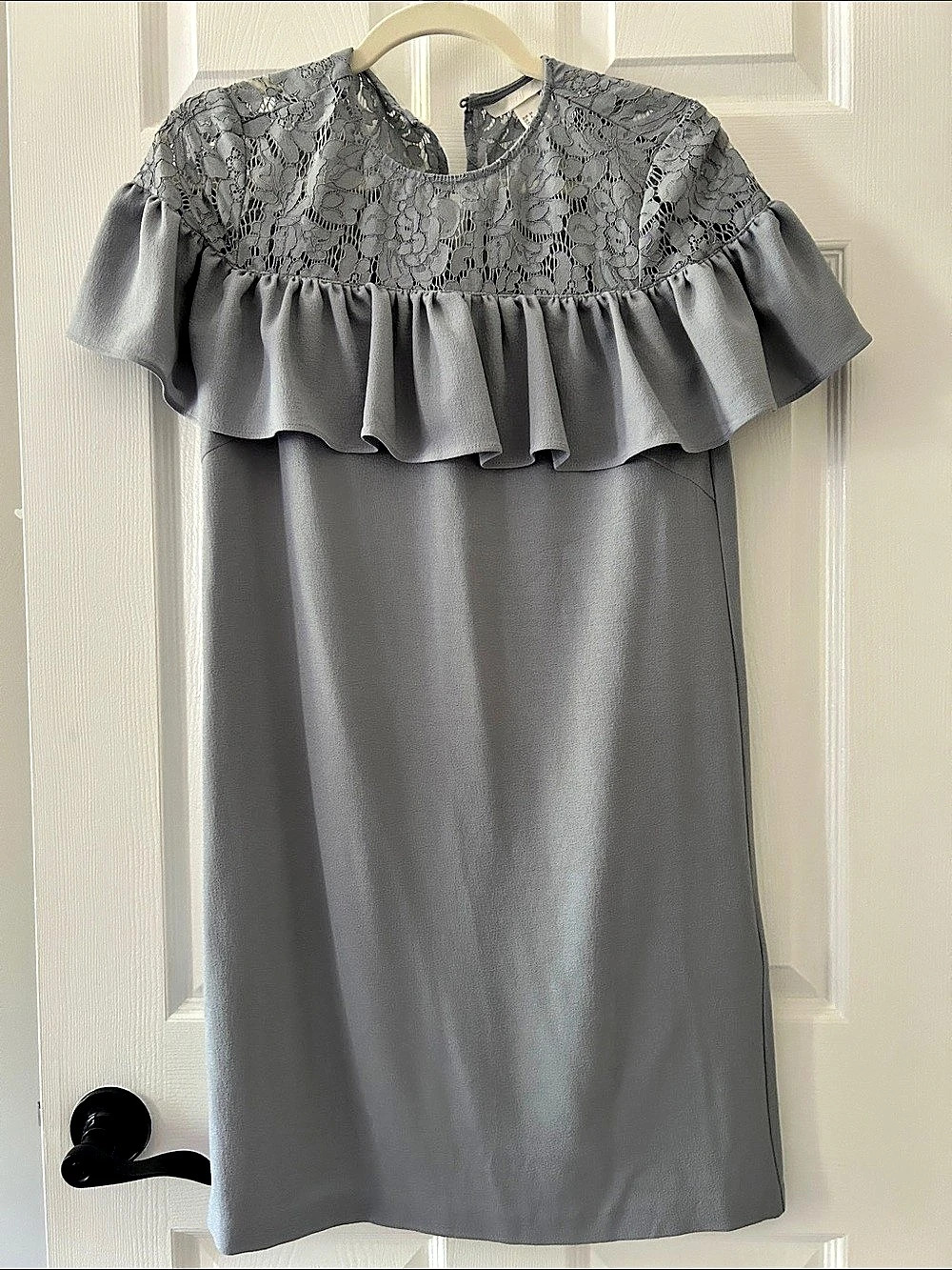 H&M Floral Lace Ruffle Mini Dress Blue-Gray Medium Like New